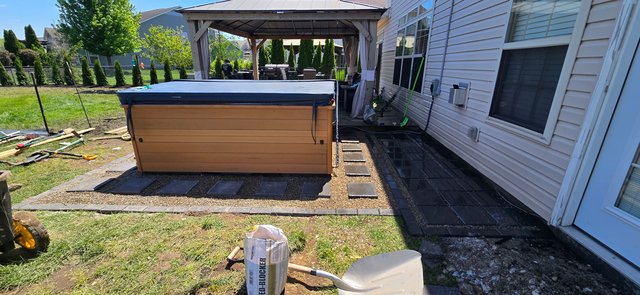 Hot tub pad and gazebo paver installation